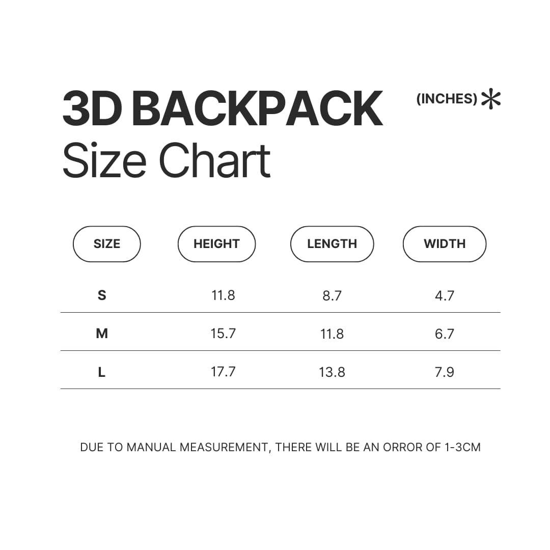 3D Backpack Size Chart - Fairy Tail Merch