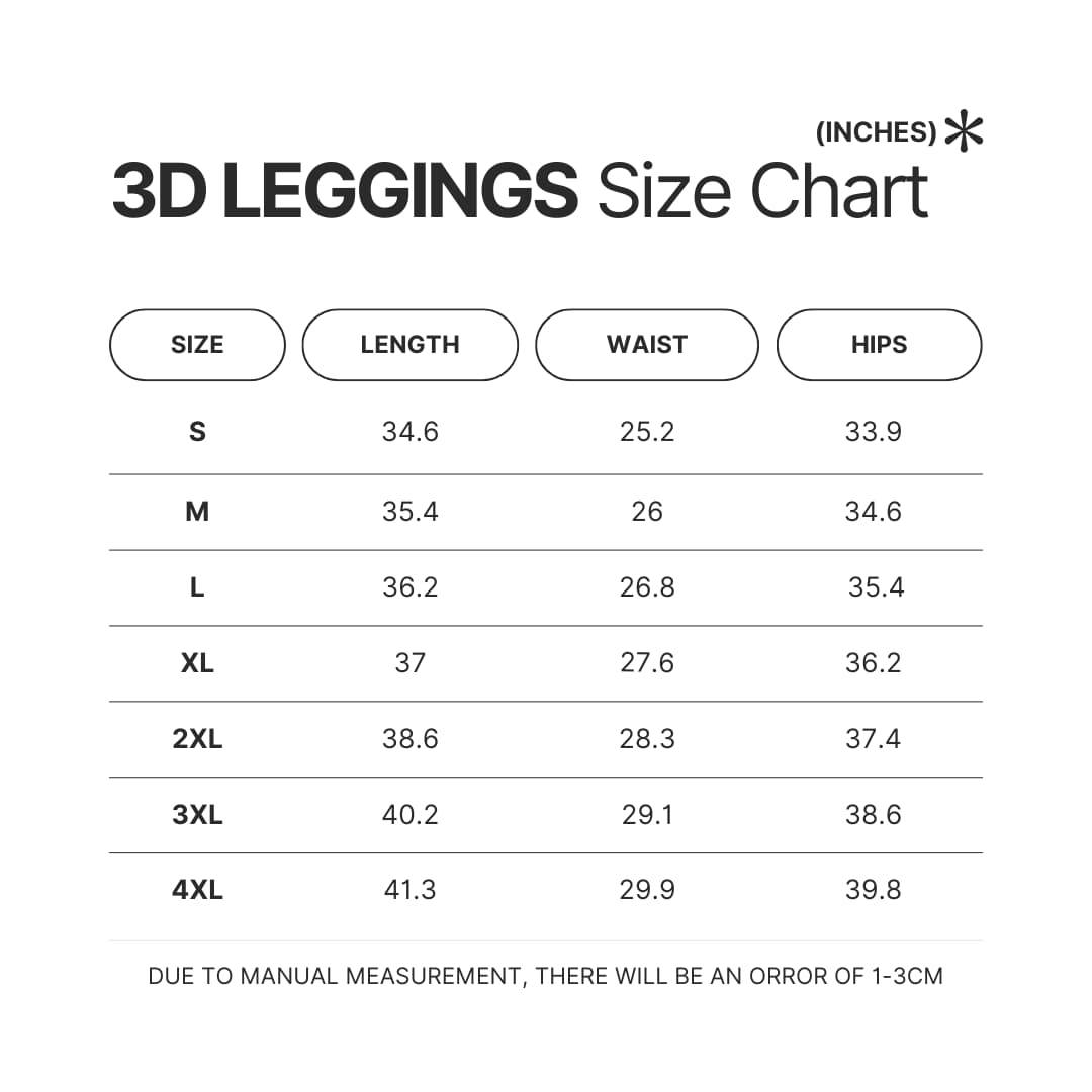 Leggings Size Chart - Fairy Tail Merch