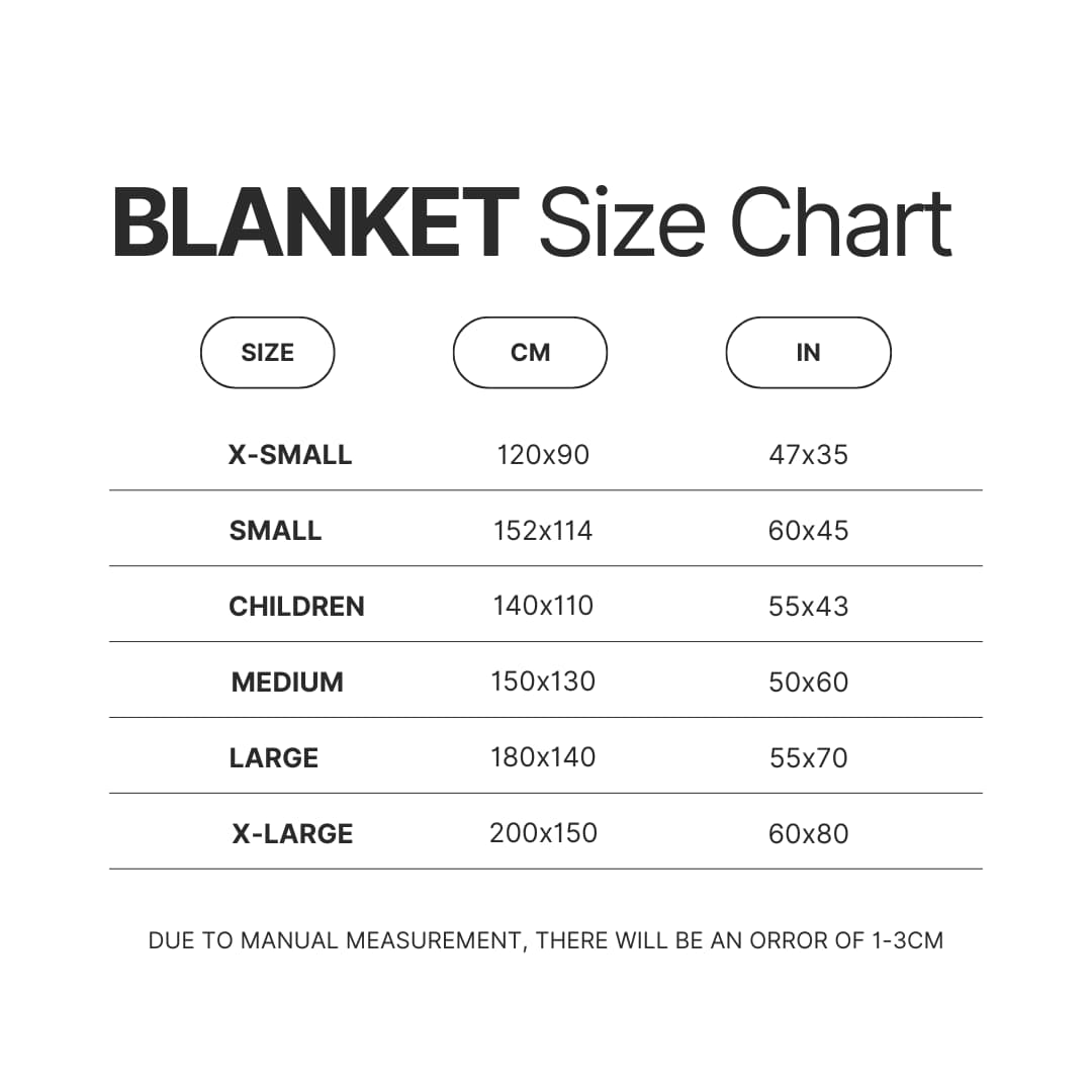 Blanket Size Chart - Fairy Tail Merch