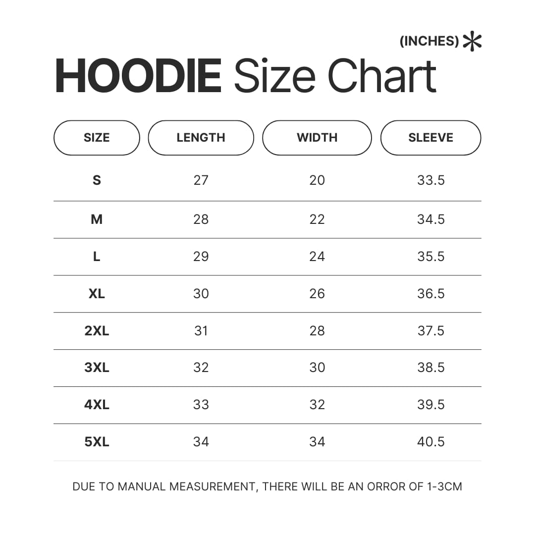 Hoodie Size Chart - Fairy Tail Merch