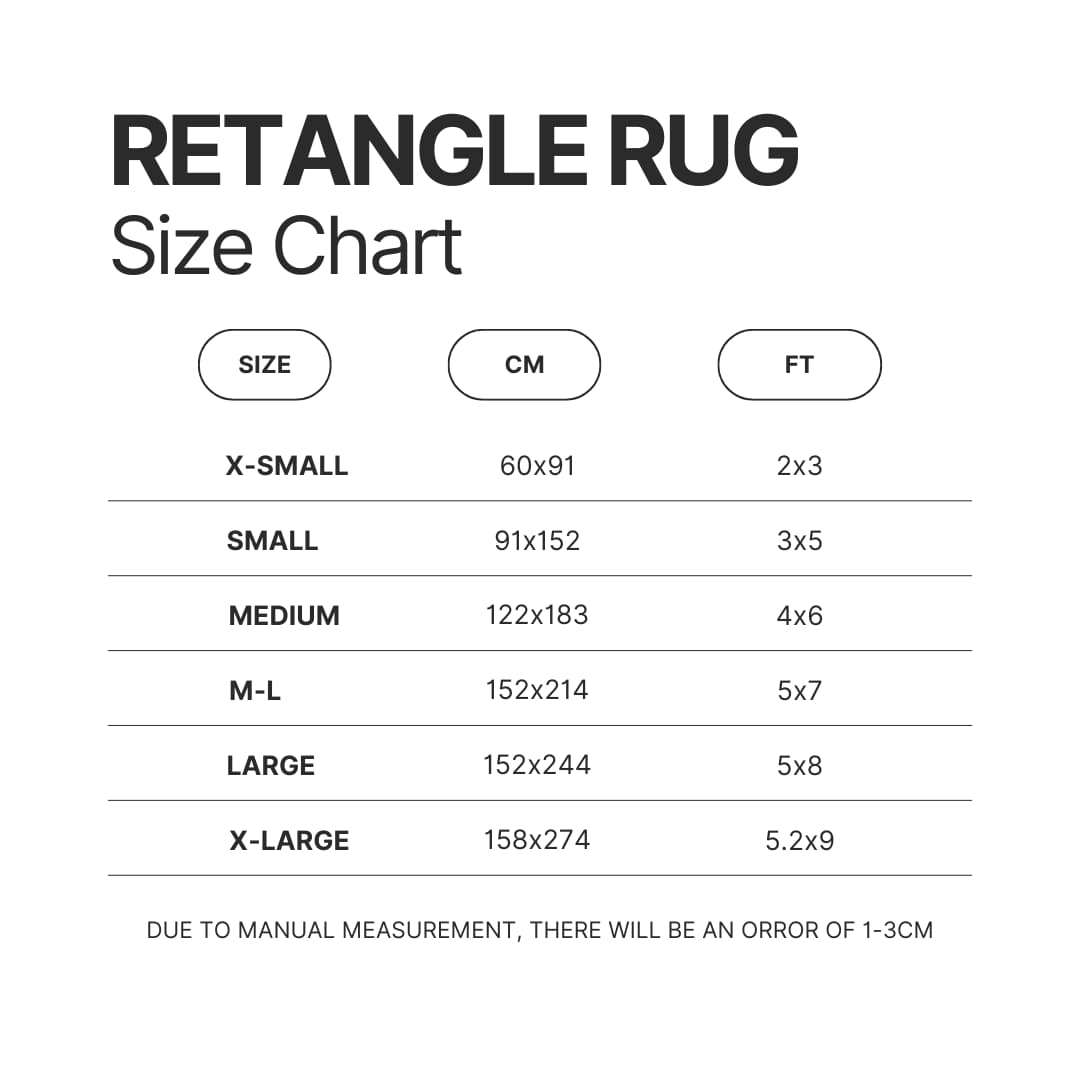 Retangle Rug Size Chart - Fairy Tail Merch