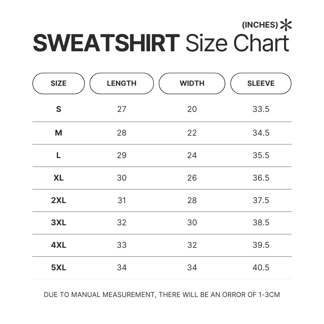 Sweatshirt Size Chart - Fairy Tail Merch