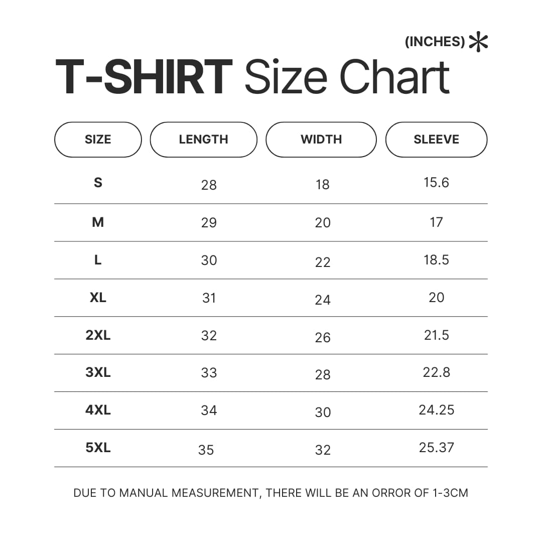 T shirt Size Chart - Fairy Tail Merch