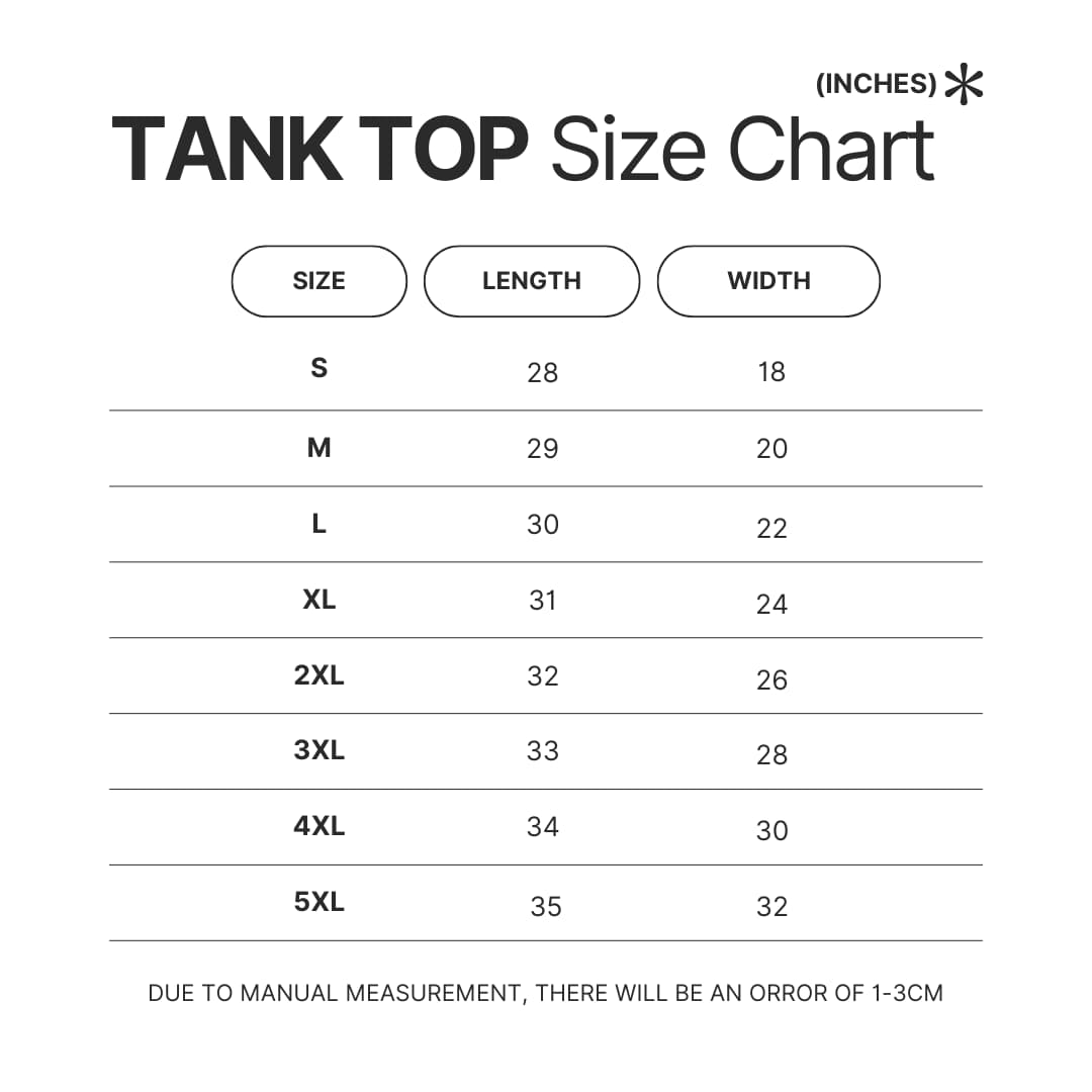 Tank Top Size Chart - Fairy Tail Merch