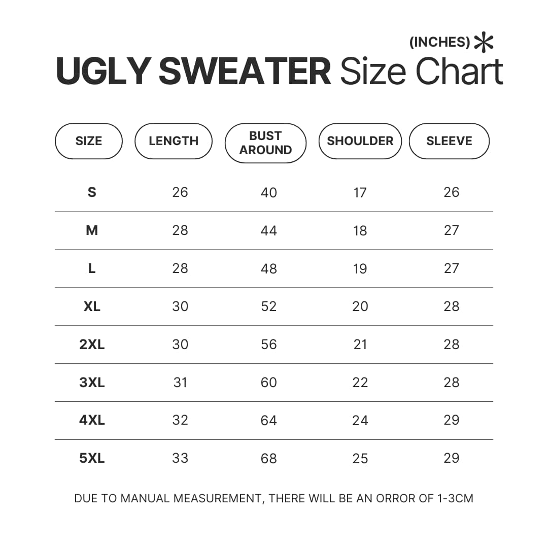 Ugly Sweater Size Chart - Fairy Tail Merch