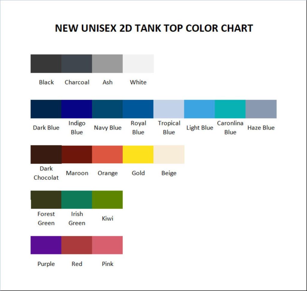 tank top color chart - Fairy Tail Merch